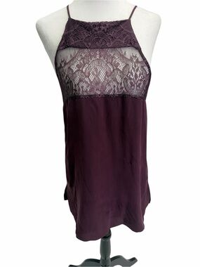 Cami Lace Yoke Chemise Slip - Plum Silk Size L